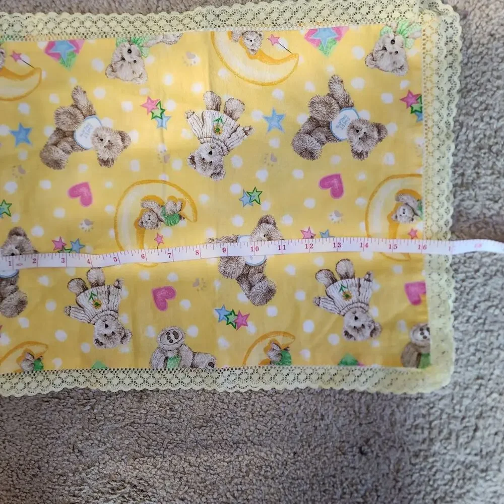 Boyds Bear Pillow Shams 16x12 Star Moon Yellow Lace Trim Cotton Handmade Nursery